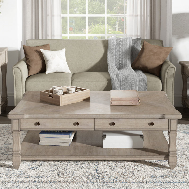 Table basse à 4 pieds avec rangement Django, Blanc antique