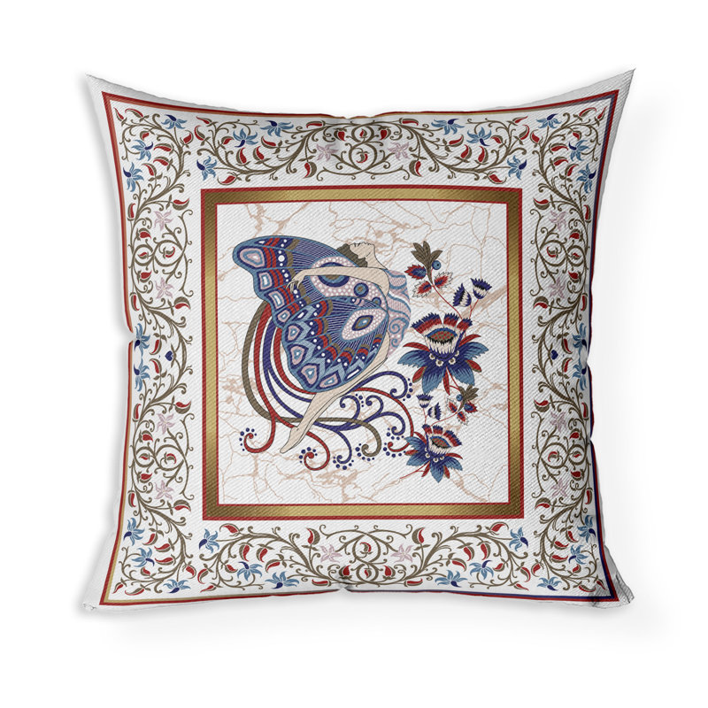 Coussin décoratif intérieur / extérieur Harmony Haven, Bleu / Rose, H 26 po x l 26 po