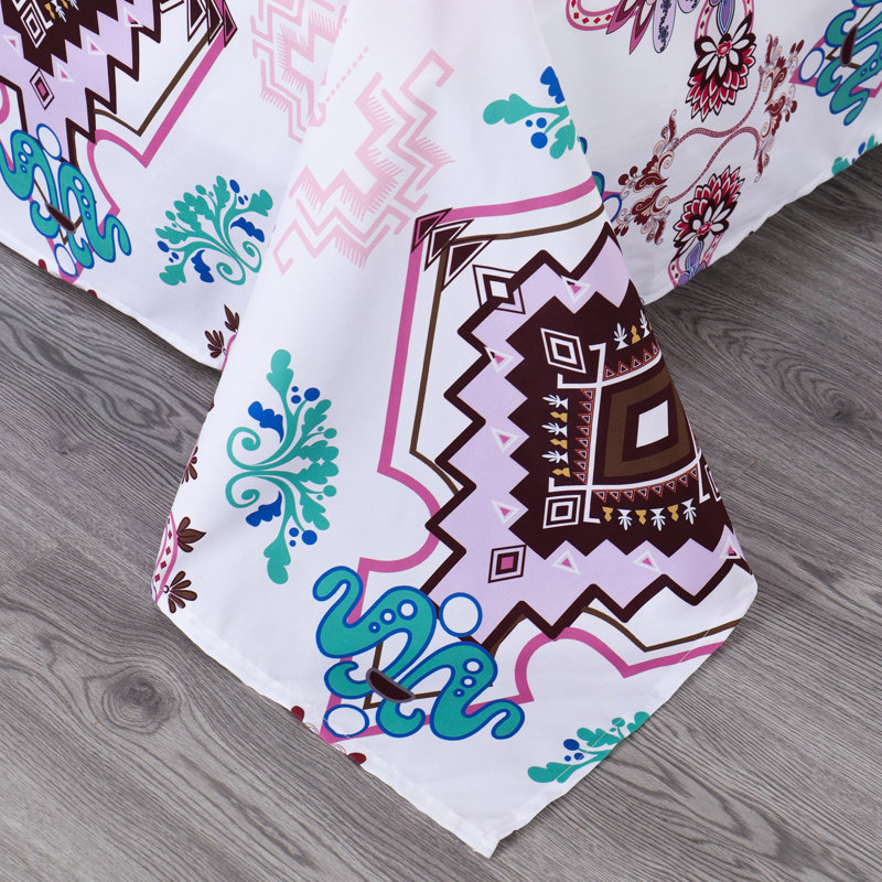 Ensemble de draps 6 pièces Polycotton, Courtepointe pour grand lit + 5 pièces supplémen, Blanc géométrique