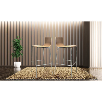 Ensemble de 2 chaises en bois courbé contemporain, assise carrée, élégance moderne, bois franc d'ingénierie, pieds en acier inoxydable, dossier massif, brun verni, pour salle à manger de pub et chaise, transitionnel