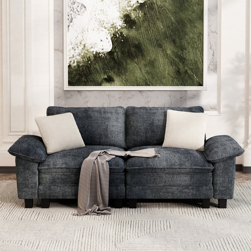 88" Modular Sectional Loveseat Couches For Living Room, 2-seater Deep Seat Sofa With Throw Pillow, Navy Chenille