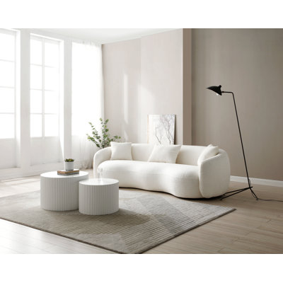 Canapé courbé Mid-Century moderne, canapé en tissu Boucle pour chambre à coucher, bureau, appartement