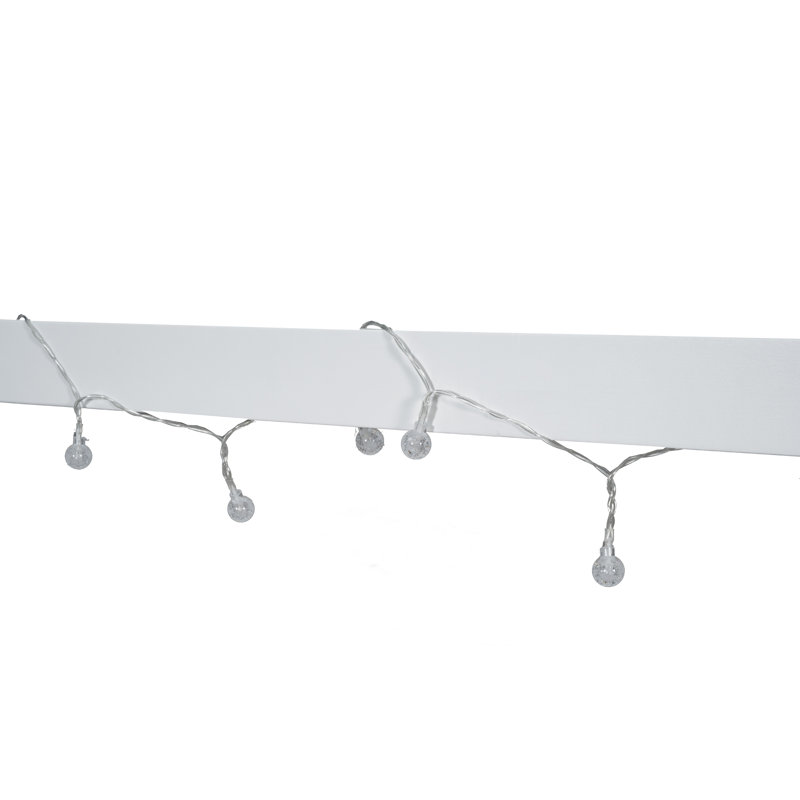 Lit taille maison en bois avec fenêtre et clôture, Blanc