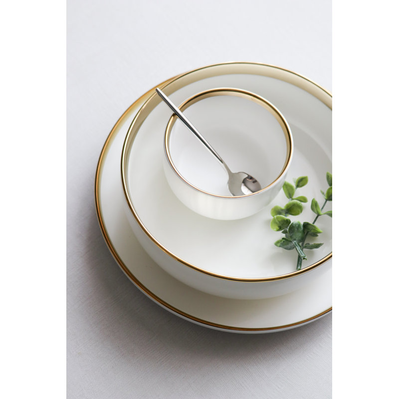 "The Luxury Collection" White with Gold Trim - Four Piece Dinnerware Set