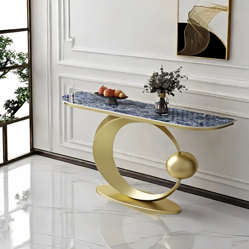 Console luxueuse pour hall d'entrée en ardoise, H 31,5 po x l 59,1 po x P 11,8 po, Île Seymour Nord, Galapagos, Doré