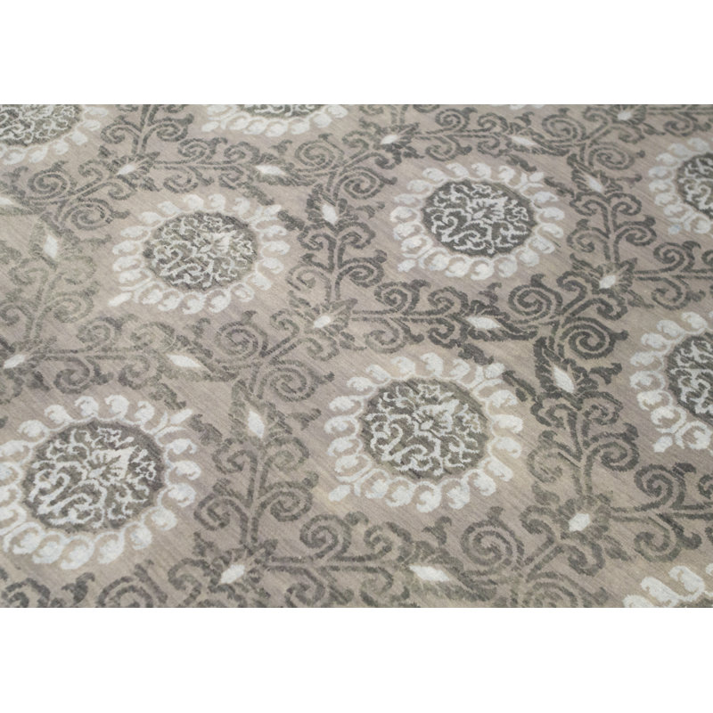 Brookhaven Damask Area Rug in Gray