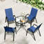 5 Piece Dark Blue Metal Garden Dining Set with Round Tempered Glass Table, Parasol Hole and 4 Stackable Chairs