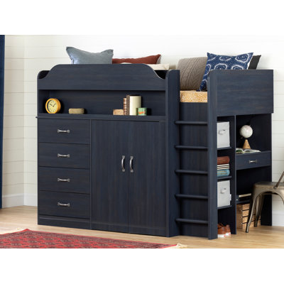 South Shore Asten Twin 5 Drawer Loft Bed with Bookcase
