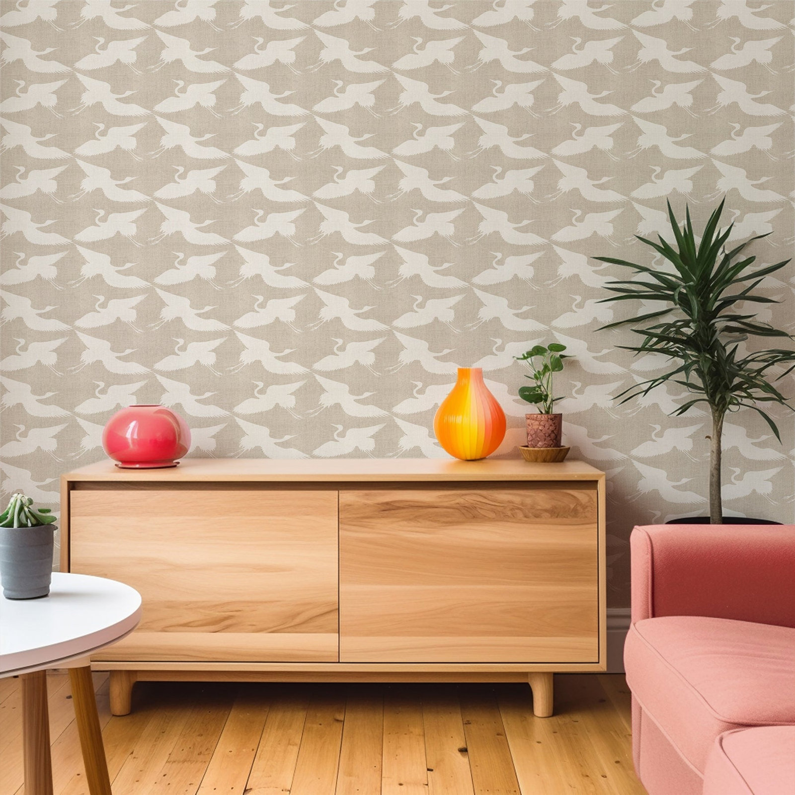 Paper Cranes Self-Adhesive Wallpaper, Raw Linen, Faux Grasscloth