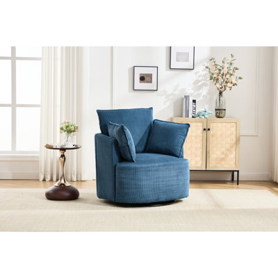 Fauteuil pivotant à 360° bleu, structure en bois massif, base pivotante en métal, idéal pour le bureau, la chambre ou un coin lecture. Poids maximal supporté : 159 kg. Convient également aux salons.