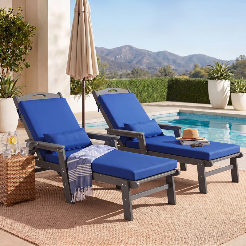 Coussin de chaise longue d'extérieur 69,7 "avec appui-tête, Bleu marine