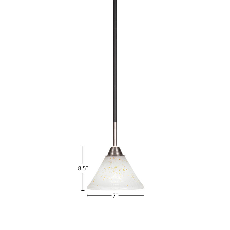 Hermilda Paramount Stem Hung Pendant Shown In Matte Black & Brushed Nickel Finish With Gold Ice Glass, 8.5" H x 7" W x 7" D