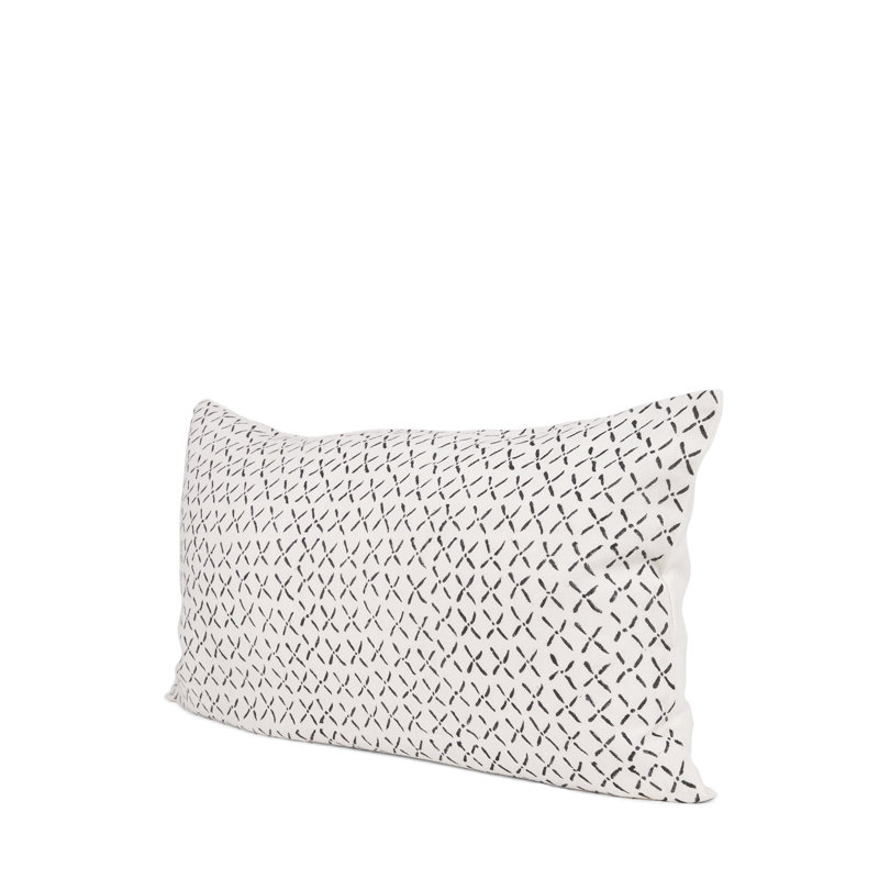  Linen Lumbar Rectangular Pillow Cover, Cream/Black