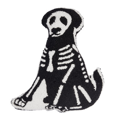 18" x 18" Dog Skeleton Shaped Hooked Throw Pillow