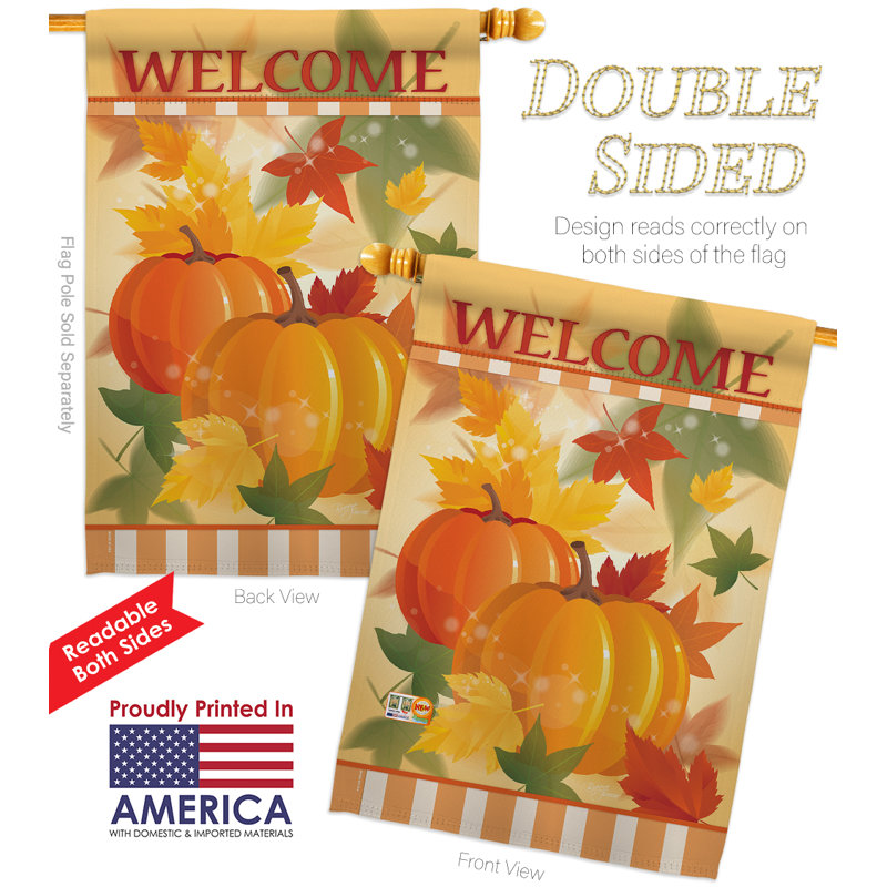 Citrouilles d’automne welcome : polyester décoratif à 2 faces 40 x 28 po ensemble de drapeaux