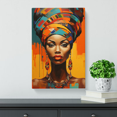 African Woman Modern Art - Wrapped Canvas