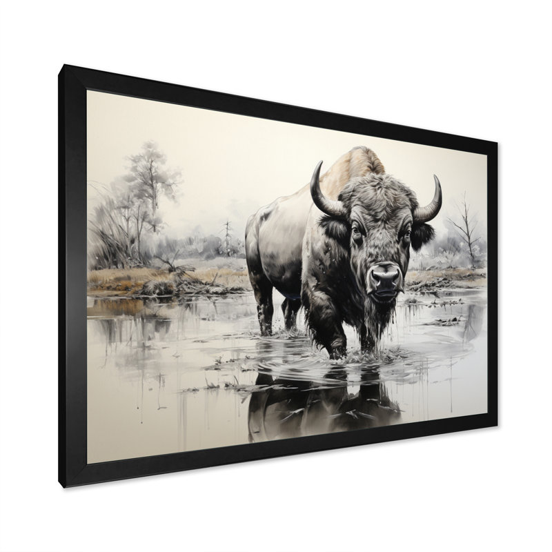Bison, art mural, reproduction de reflet de la faune, Cadre photo noir, H 30 po x l 40 po x P 1,5 po