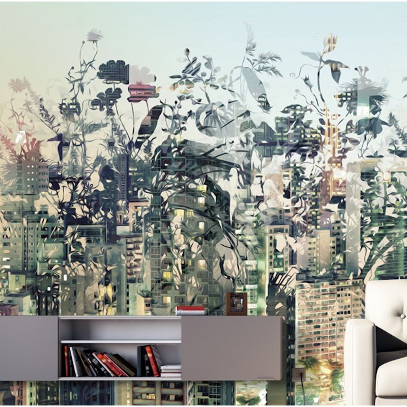 Murale abstraite paysage urbain pastel floral pastel abstrait, L 106 po x l 187 po