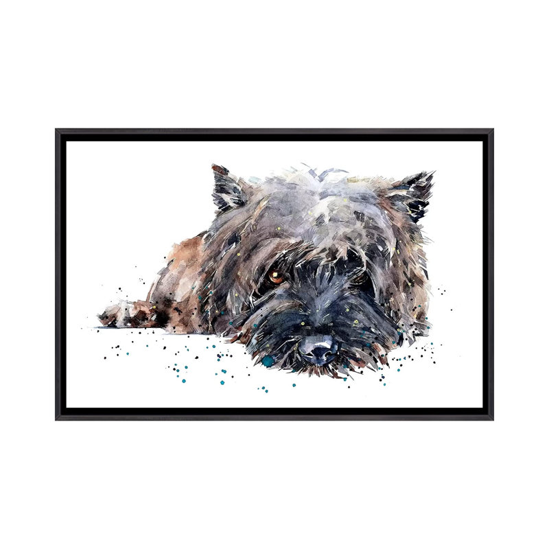 «Cairn Terrier II» par EdsWatercolours - impression, H 18 po x l 26 po x P 1,5 po, Toile avec cadre noir patiné, Pas de tapis
