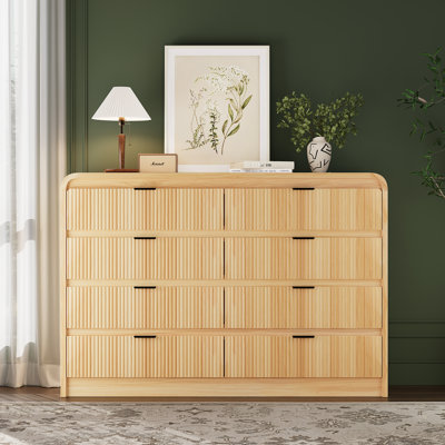 Fluted 8 Drawers Dresser for Bedroom, 55" Wide Wooden Dresser with Metal Handle, Curved Profile Design, Modern Storage Organizer for Living Room, Hall by Ebern Designs