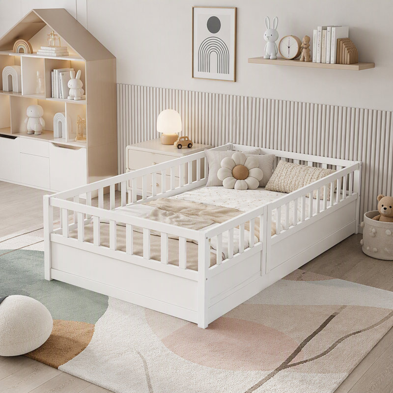 Lit de plancher, structure de lit plateforme en bois à profil bas, aucun sommier tapissier requis, Lit simple