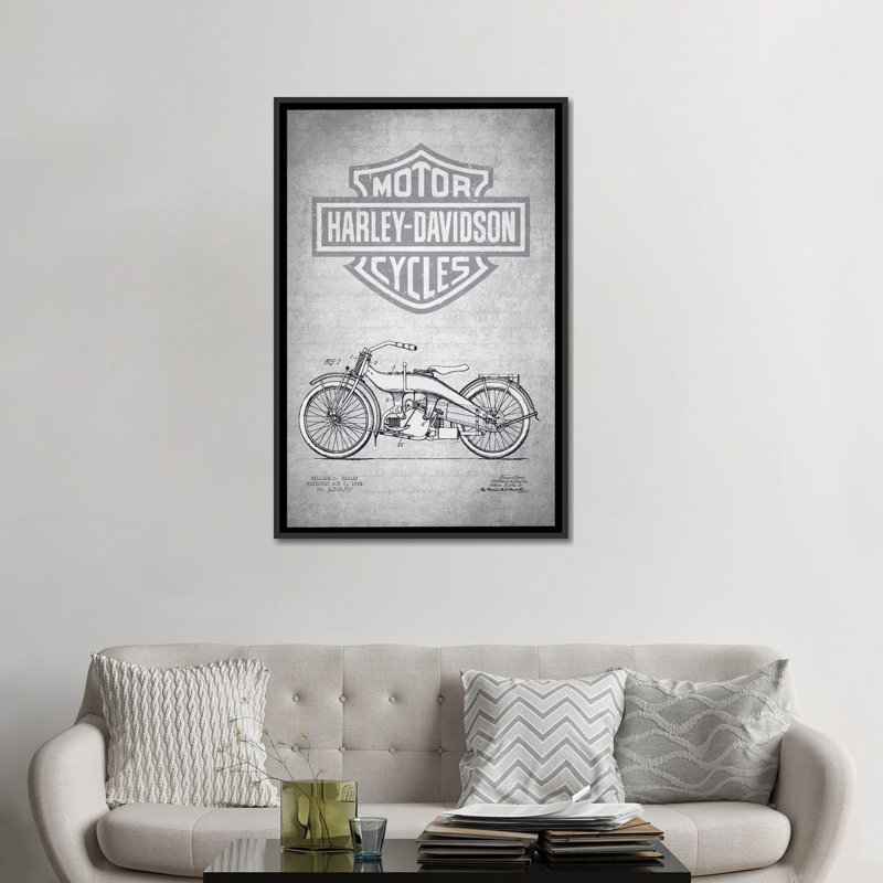 Harley-Davidson Motorcycles (Gray Vintage) III par Aged Pixel - Estampe numérique sur toile tendue avec châssis, Pas de tapis