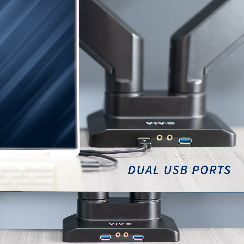 ErgoFlex Black Aluminum Dual Monitor Desk Mount with USB