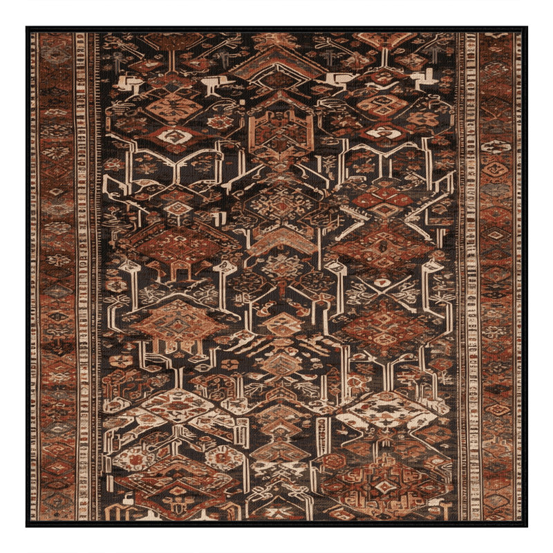 Tapis turc noir lavable à la machine, Carré 5 pi