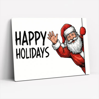 Santa Claus Happy Holidays Canvas Wrapped Wall Art Oil Painting Print Set Of 1