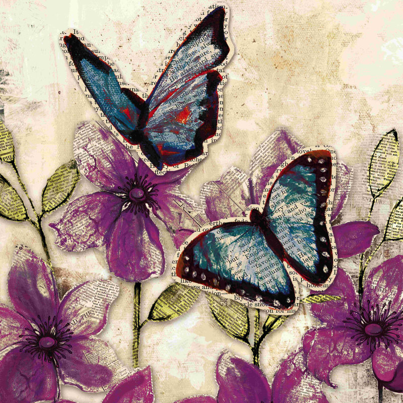 «Butterflies Flowers News», impression sur toile tendue, H 12 po x l 12 po