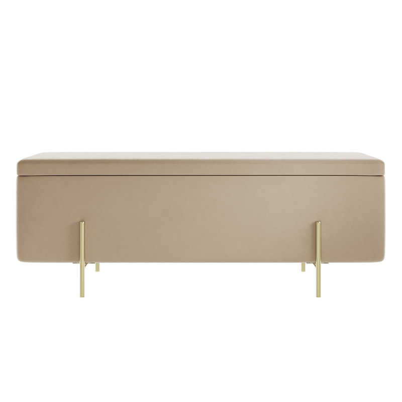 Velvet Upholstered Storage Bench, Gold, Beige