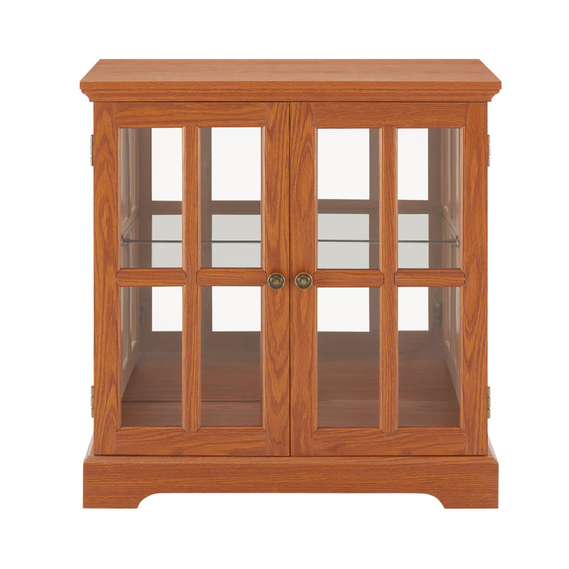 Élégante vitrine vitrée à DEL - Design rétro antique avec tablettes réglables et portes en treillis, bibliothèque élégante pour la décoration intérieure et rangement organisé - chêne