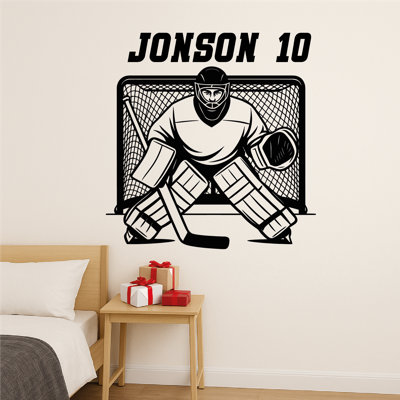 Autocollants muraux de hockey sur mesure - autocollant de sport personnalisé en vinyle, décor de hockey pour chambre de garçon et murs de caverne d'homme - bon pour le cadeau de Noël