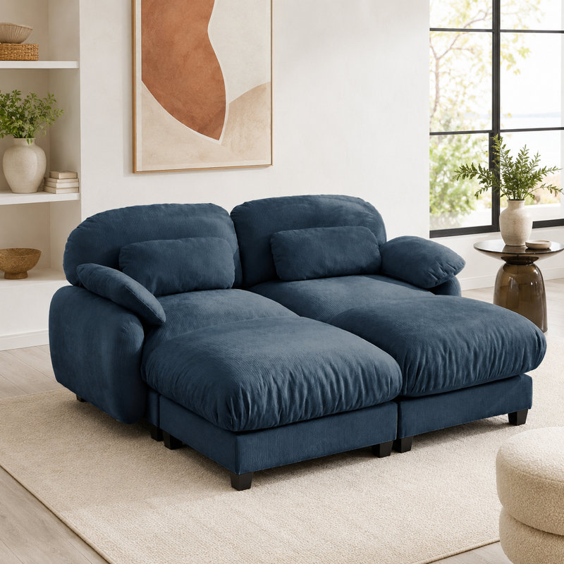 Canapé modulaire en chenille 2 places avec repose-pieds mobile Gailey, sièges profonds, coussins lombaires et coussins en forme de nuage