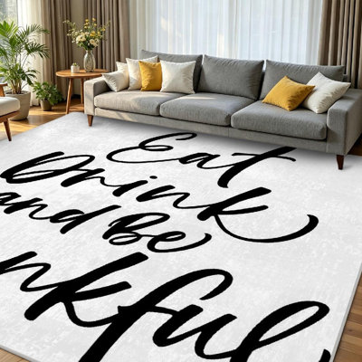 Tapis blanc lavable à la machine, boisson et lettrage reconnaissant pour l'intérieur