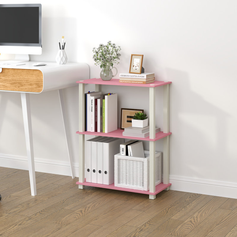 Tablette d'angle à 3 niveaux 29,6 po, tablettes ouvertes pour la présentation et le rangement, Rose / blanc