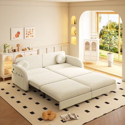 Canapé-lit convertible 65,4 po en chenille avec poche latérale et port USB