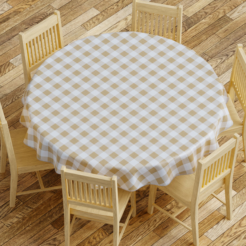 Tablecover-Vinyl With Flannel Back,52"X52"Square, Water Proof, Easy To Clean,Checked Design, White/Beige