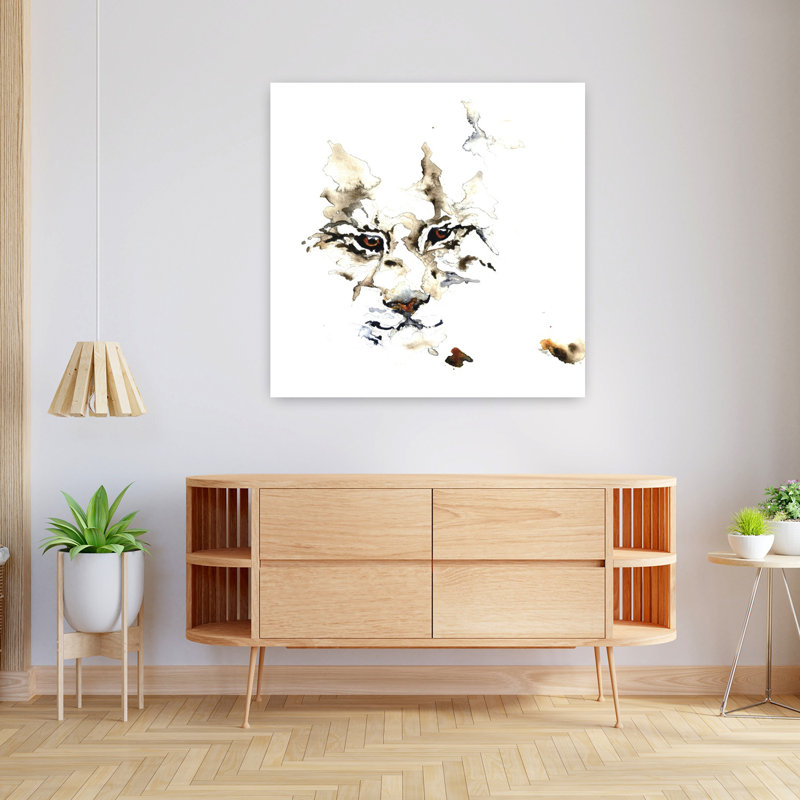 Art mural abstrait chat sauvage, aquarelle, 36" H x 36" W