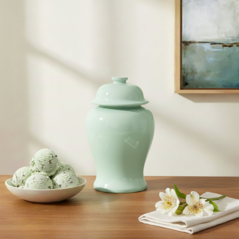 Ricki Ceramic Ginger Jar, Green, 8.5"