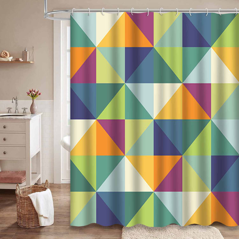 Rideau de douche imperméable à motif géométrique abstrait bleu avec 12 crochets, L 72 po x l 84 po