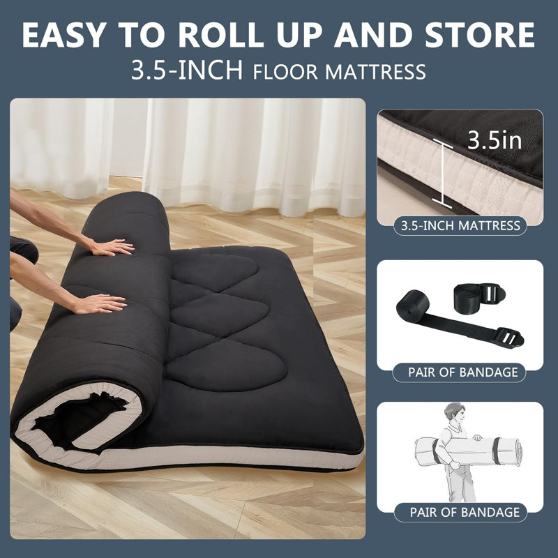 5- Layer Structures Stable Support Foldable Japanese Floor Mattress, Portable Dormitory Sleeping Pad, Full / Double