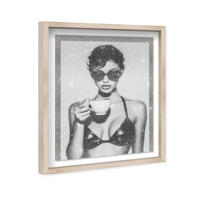 Luxe Latte Shadowbox Food & Beverages Print by Oliver Gal, Black Frame, 16 x 20, 31.5"H x 37.5"W, Natural Oak Shadowbox
