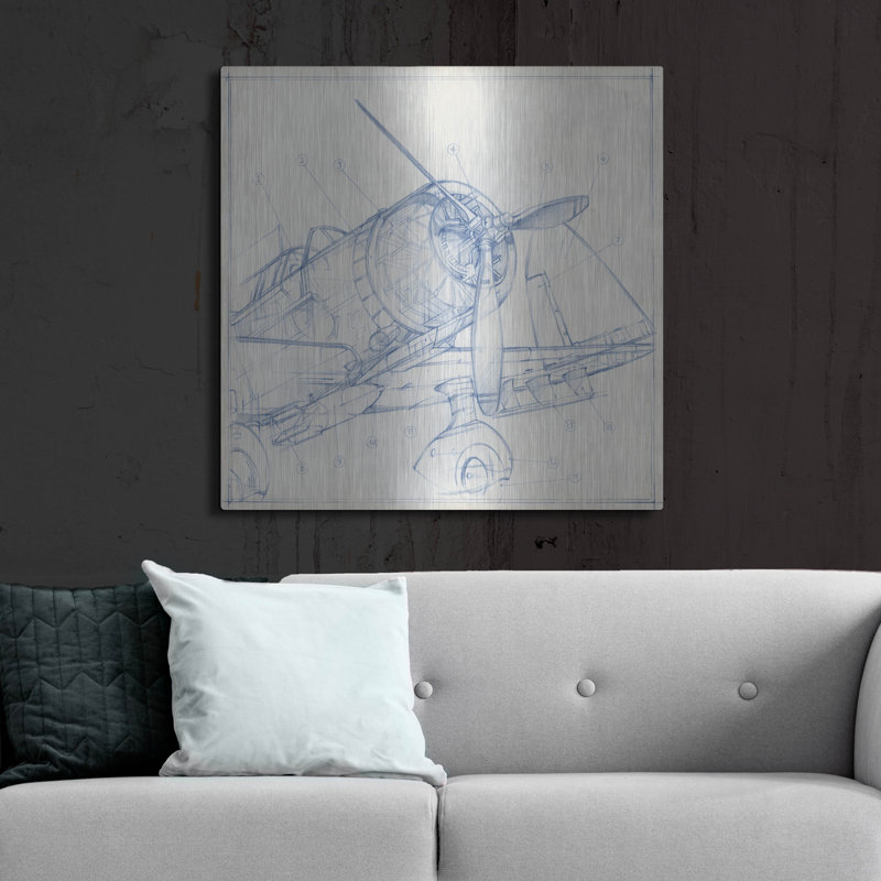 "Croquis mécanique d'avion I" par Ethan Harper, H 36 po x l 36 po