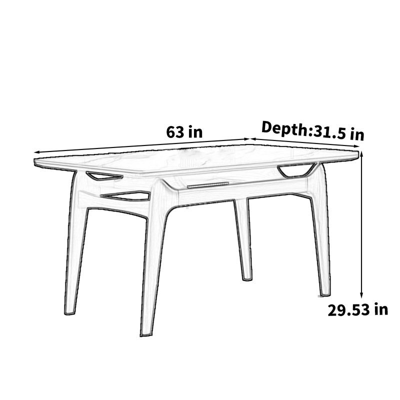 Nordic style rectangular rock plate dining table, 29.53" H x 63" L x 31.50" W