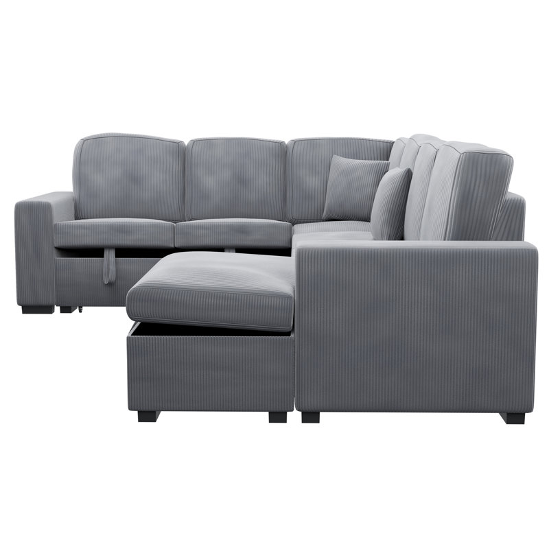 4-Piece Convertible Sectional, Fog Corduroy