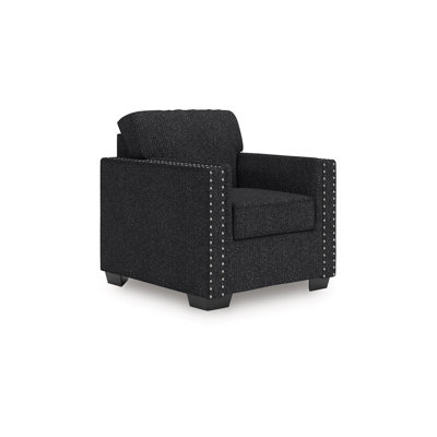 Jez Accent Armchair, Coal Black Polyester With Nailhead Trim, LED Base