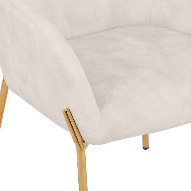 Chaise de salle à manger rembourrée Kobinski en velours / cuir / boucle avec fer chromé doré, Beige