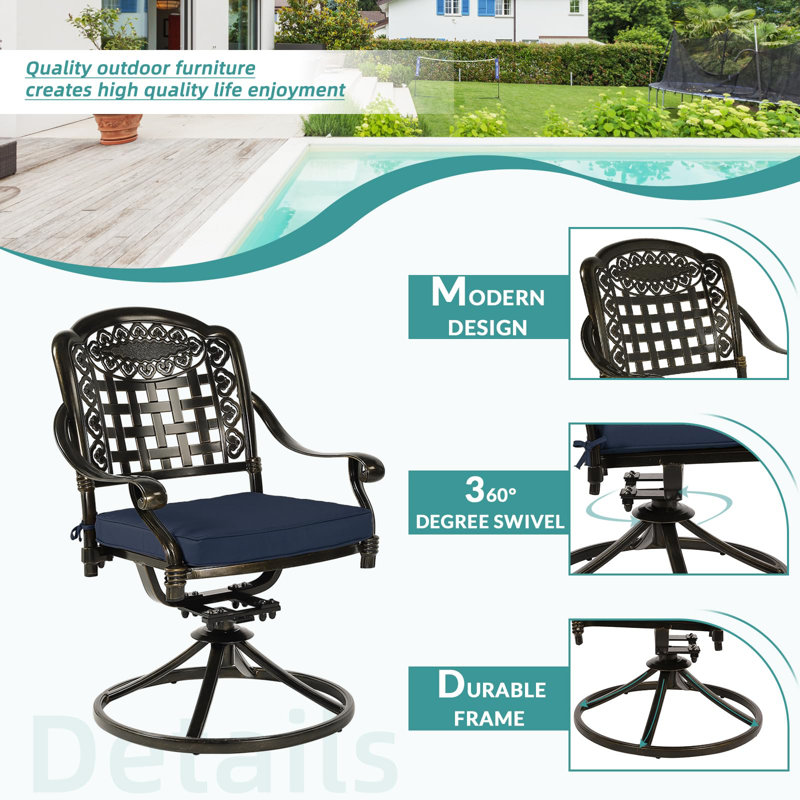 Round 8 - Person 61" L Outdoor Dining Set, Navy Blue