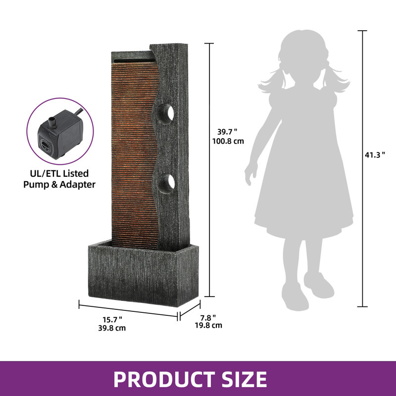 39"H Extra-Large Waterfall Resin Outdoor Fountain with LED Light